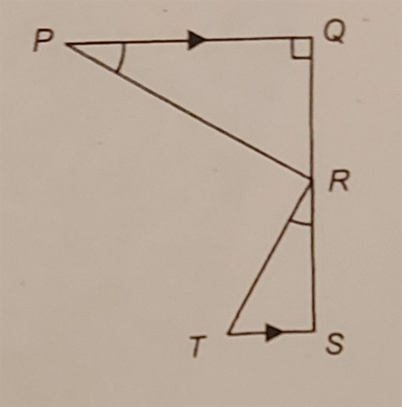 In the figure, QRS is a straight line. PQ//RS, ∠PQR=90°.∠QPR=∠SRT, prove △PQR abd-example-1