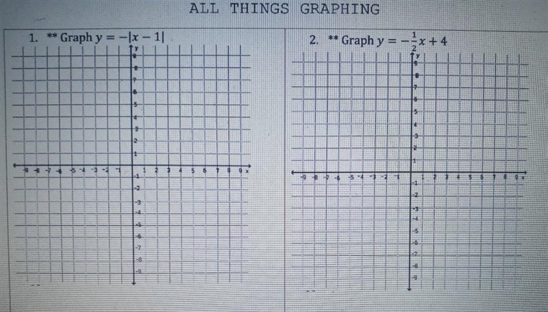 ALL THINGS GRAPHING 1. ** Graphy -lx - 11 2. Graph y x + 4 2 6 6 5 4 -3 2 -9 - - - -32 1 -9-9-6 1 -2 بها -4 4 de-example-1