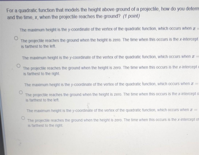 for a quadratic equation function that models the height above ground of a projectile-example-1