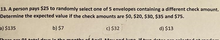 A person pays $25 to a randomly selected one of five envelope containing a different-example-1