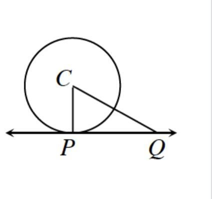 PQ is tangent to •C at P. If PQ = 5 and CQ = 6, find CP and m-example-1