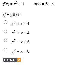 Select the right answers: f(x) = x2 + 1 g(x) = 5 – x (f + g)(x) =-example-1