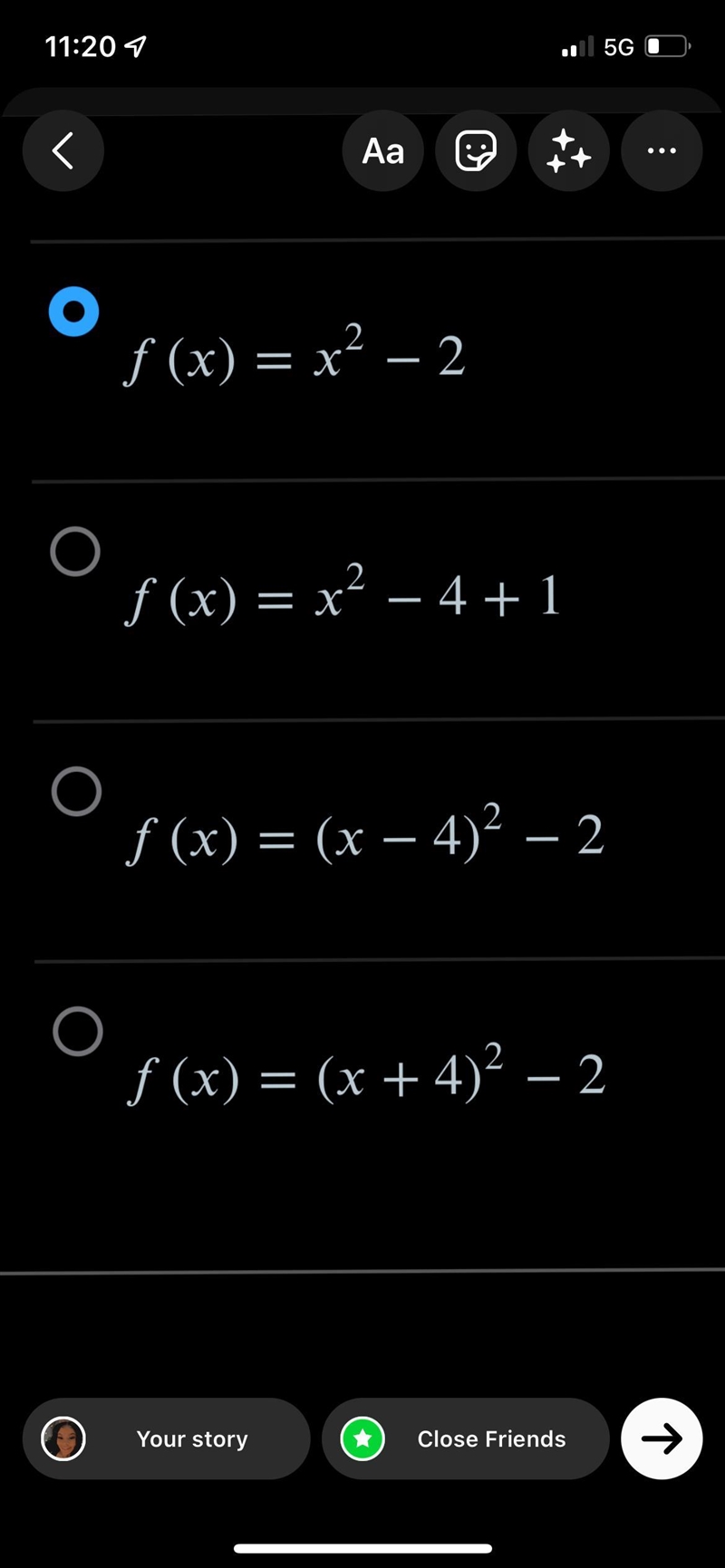 Which of these equations shows the correctly transformed function shown in the graph-example-2