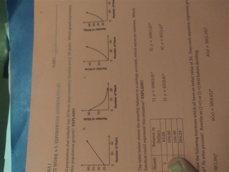 BRAT NAME TE WORK 45. EXPONENTIAL GROWTH/DECAY A population that initially has 20 bints-example-1