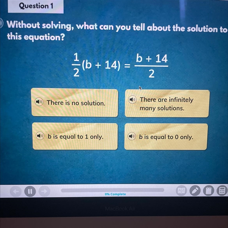 Without solving, what can you tell about the solution to this equation? b + 14 (b-example-1