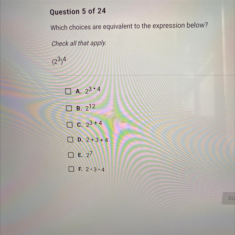 Helpppp Which choices are equivalent to the expression below (see the picture please-example-1