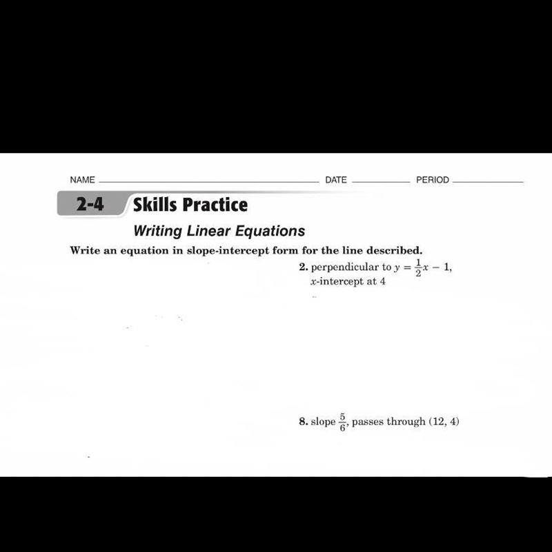 Write an equation in slope-intercept form for the line described below:-example-1