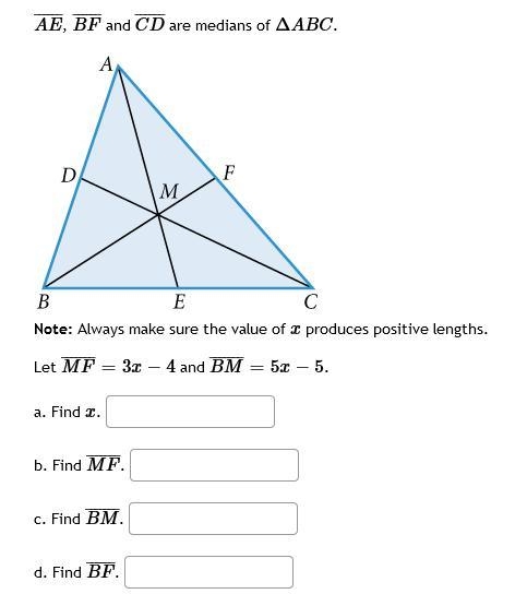 Let MF = 3x - 4 and BM = 5x - 5-example-1