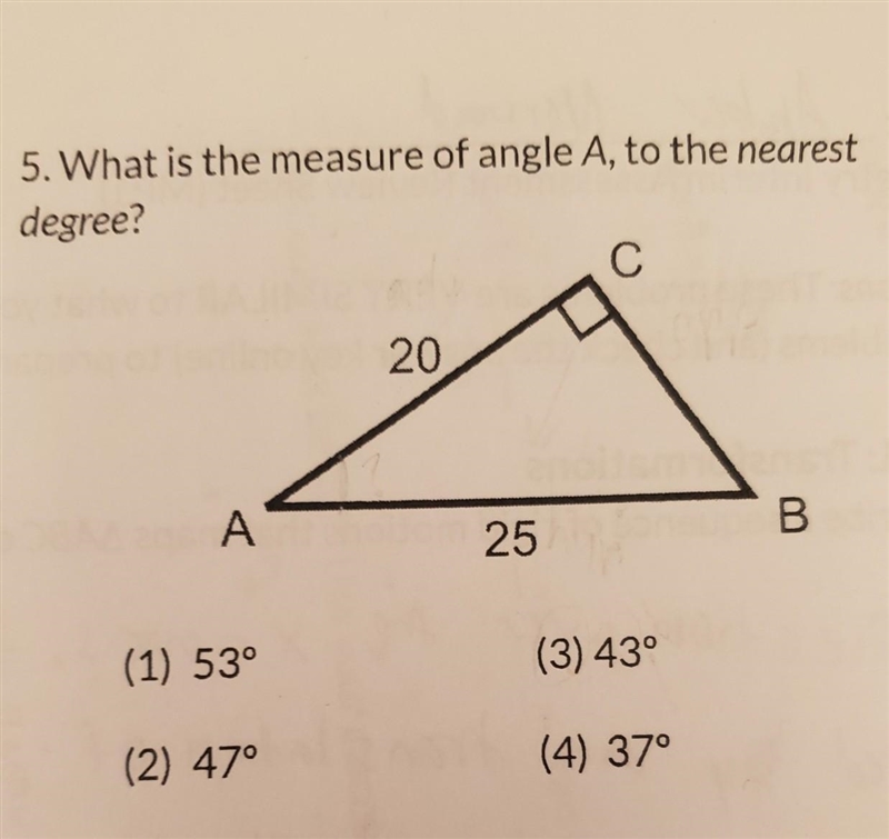 What is the measure of angle A, to the nearest degree?​-example-1