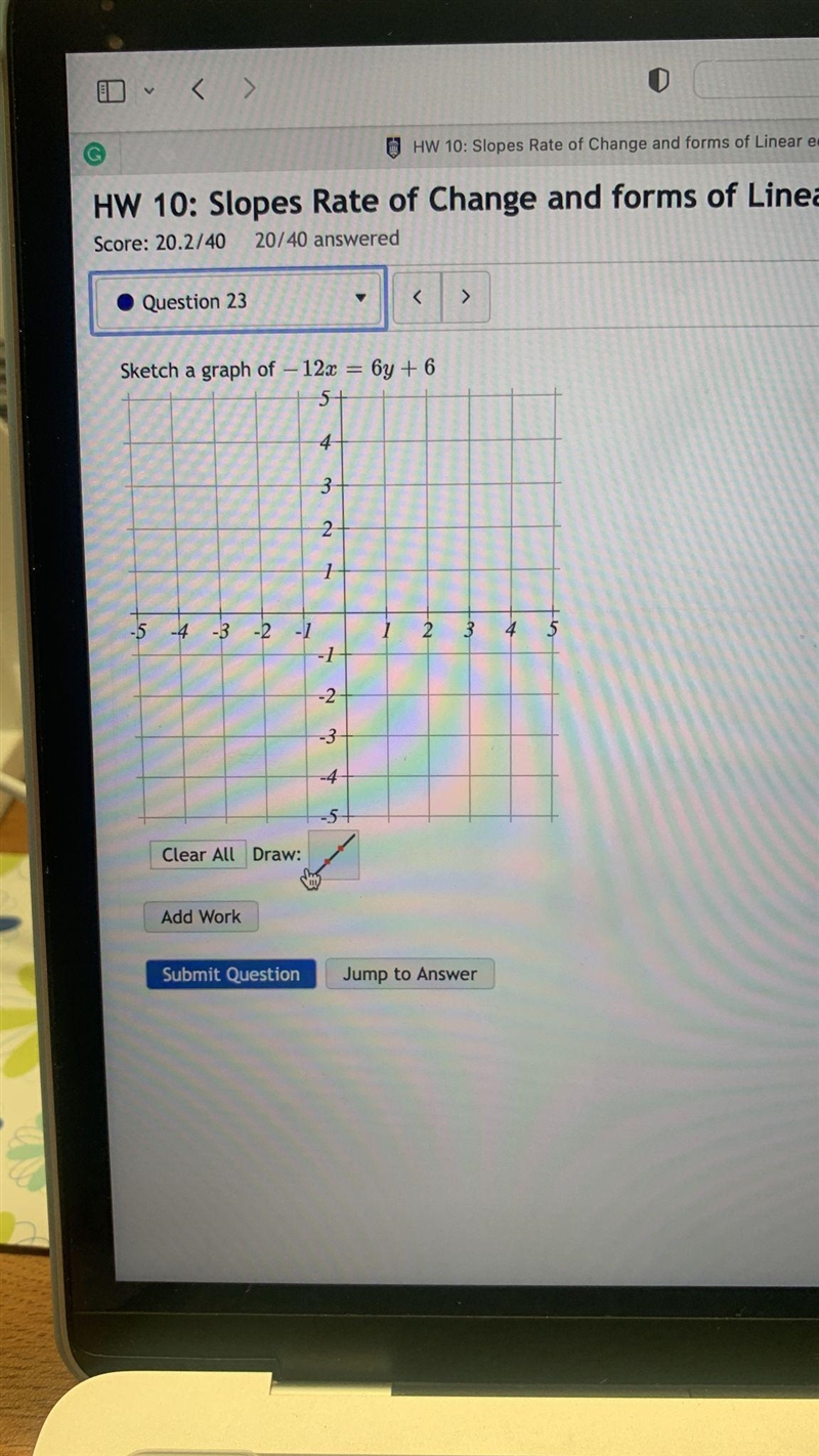 Sketch a graph of -12x=6y +6-example-1