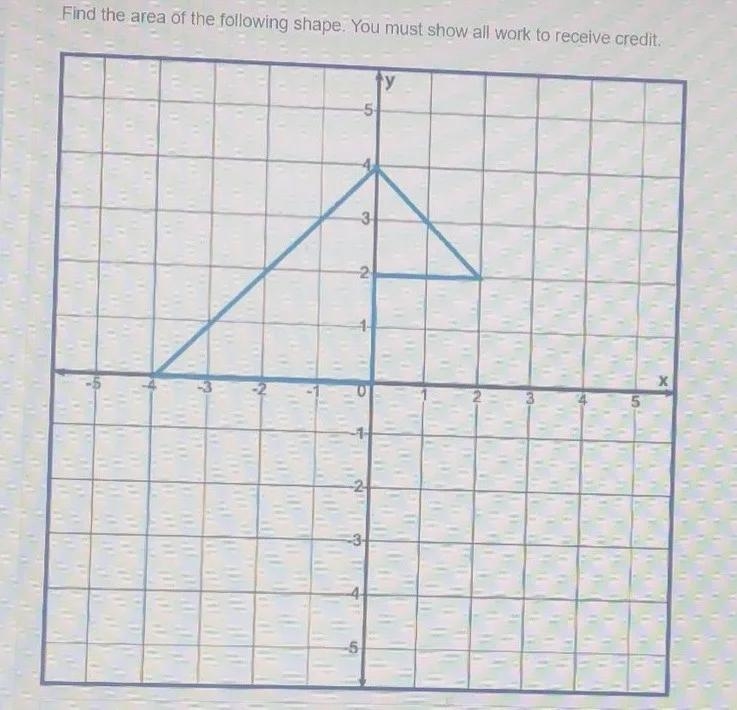 GeometryFind the area of the of the following shape. Show all work.-example-1