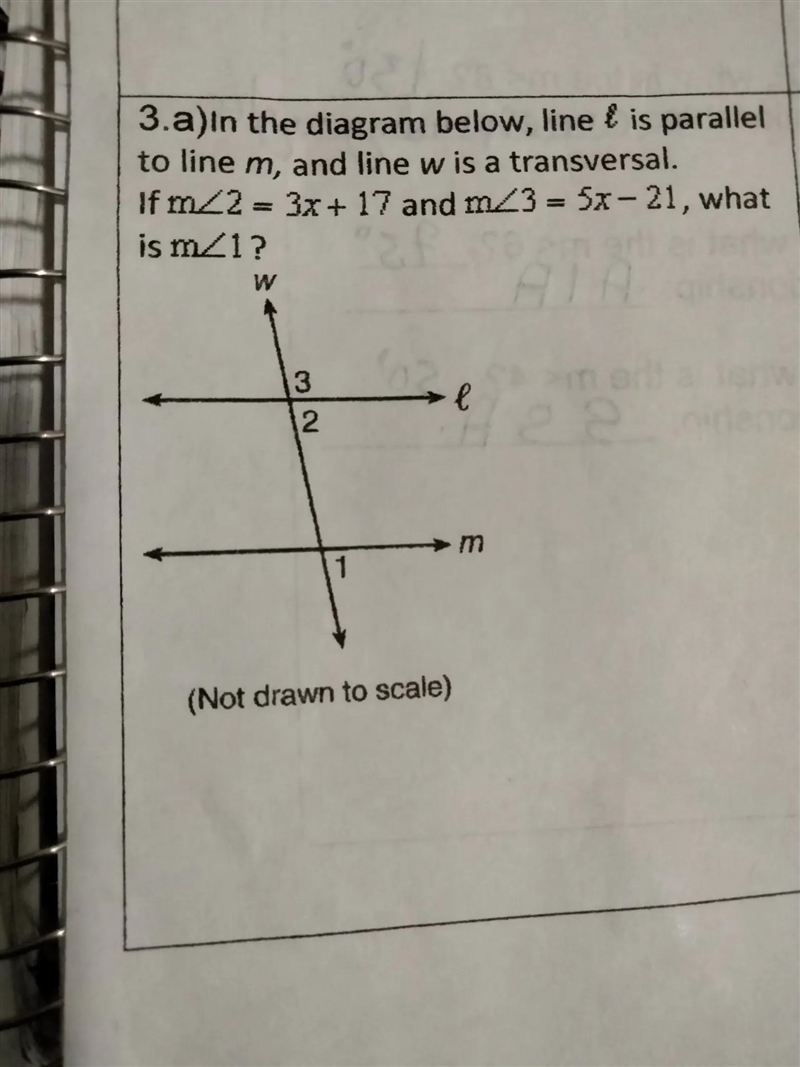 3.a)in the diagram below, line & is parallel to line m, and line w is a transversal-example-1