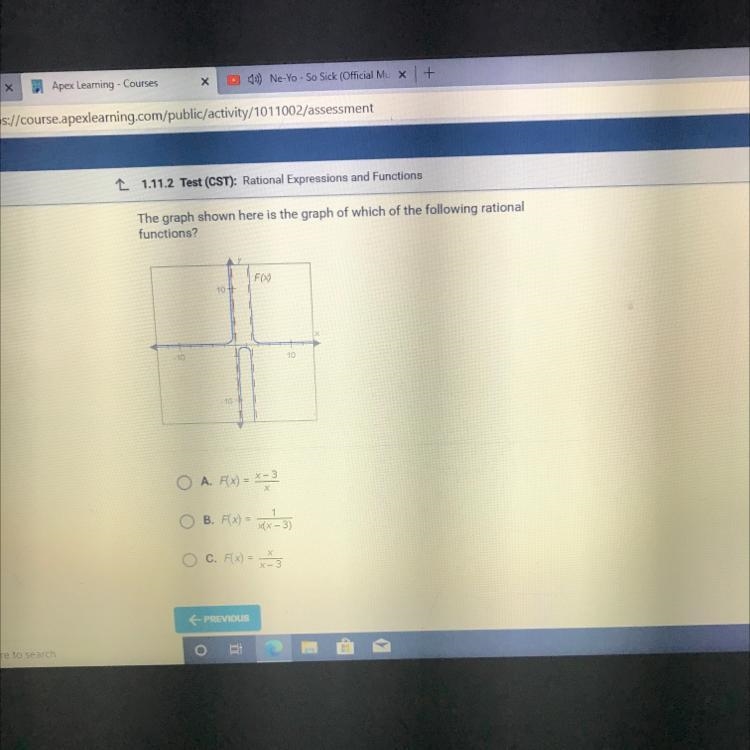 The graph shown here is the graph of which of the following rational functions?-example-1