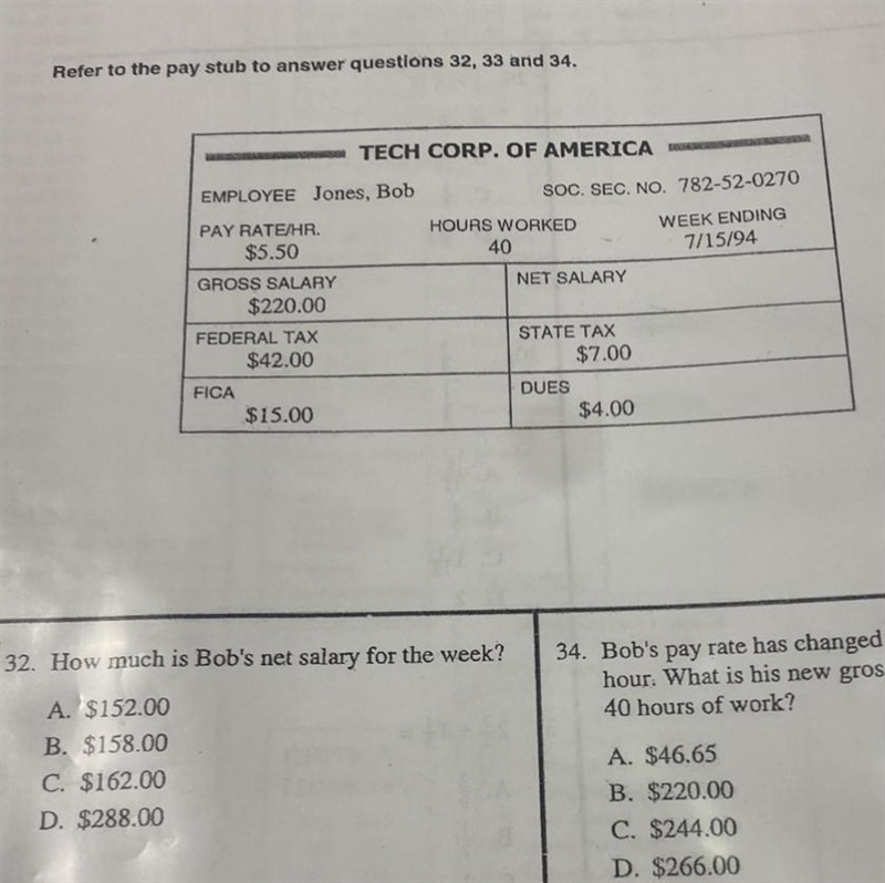 How much is Bob's net salary for the week? Question 32-example-1