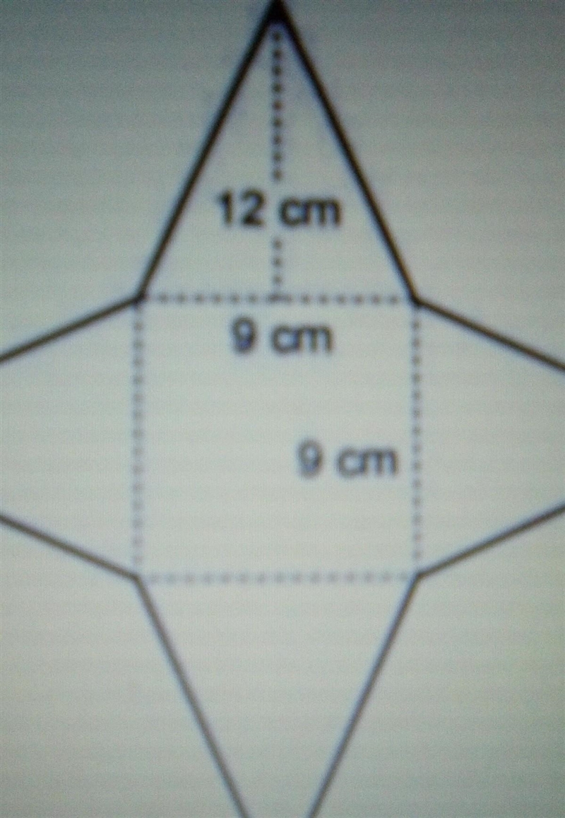 Question:Find the lateral surface area of the square pyramid.A.81 CM2B.108 CM2C.54 CM-example-1