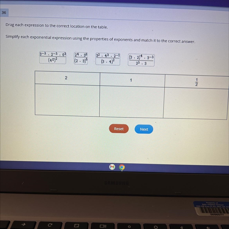 Drag each expression to the correct location on the table. Simplify each exponential-example-1