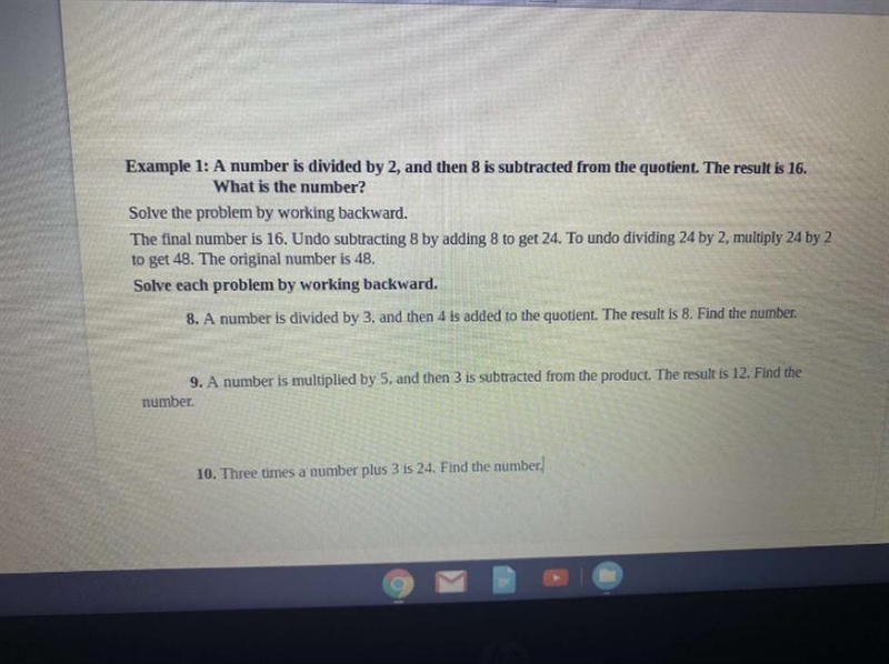 8) A number is divided by 3, and then 4 is added to the quotient, The result is 8. Find-example-1