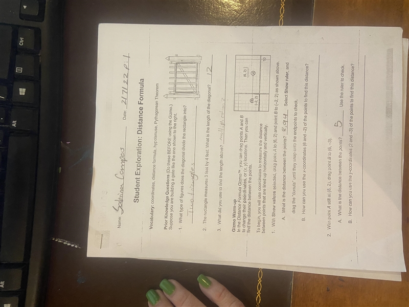 HOW CAN YOU USE THE X COORDINATES ( 6 AND -2) OF THE POINTS TO FIND THE DISTANCE?-example-1