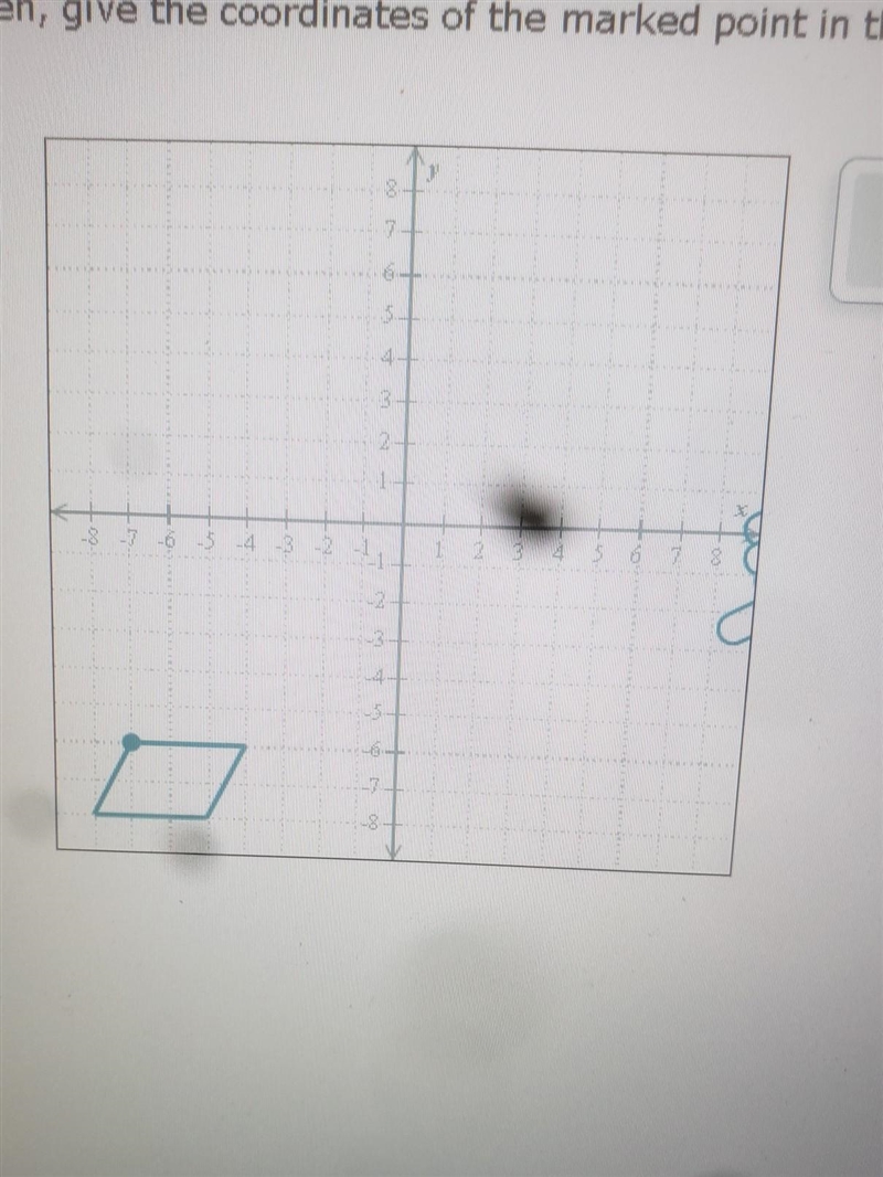 The figure below has a point marked with a large dot. First, translate the figure-example-1