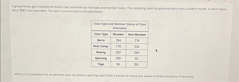 A group fitness gym classifies its fitness class attendees by class type and member-example-1