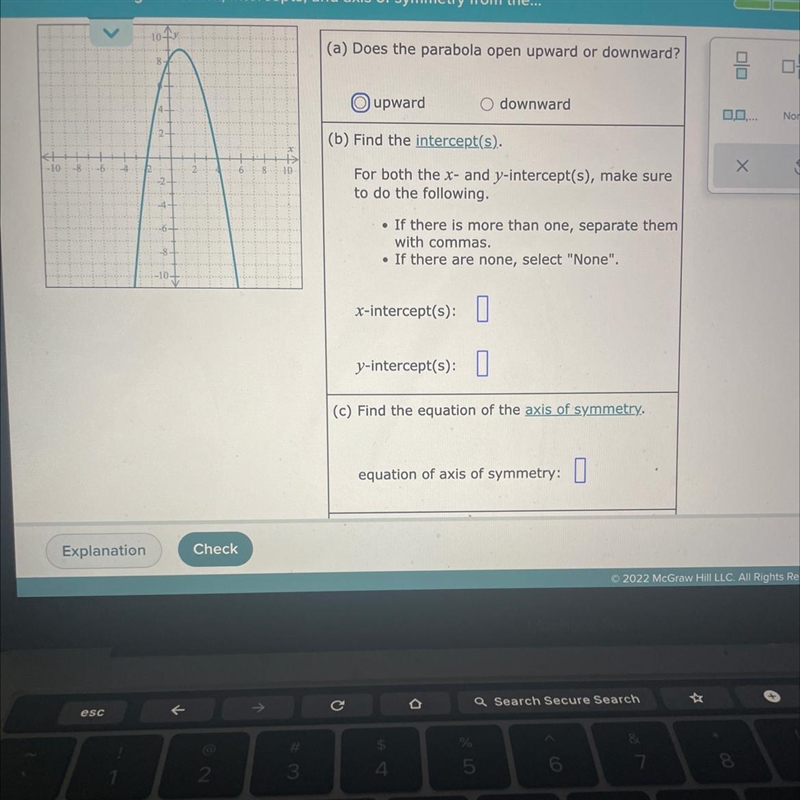 Use the graph of the parabola to fill in table-example-1