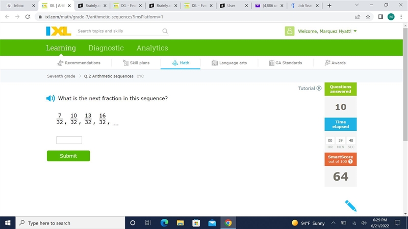 Q.2 Arithmetic sequencesCYCWhat is the next fraction in this sequence?-example-1