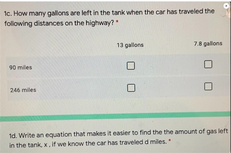 1. A car has a 16-gallon fuel tank. When driven on a highway, it has a gasmileage-example-2