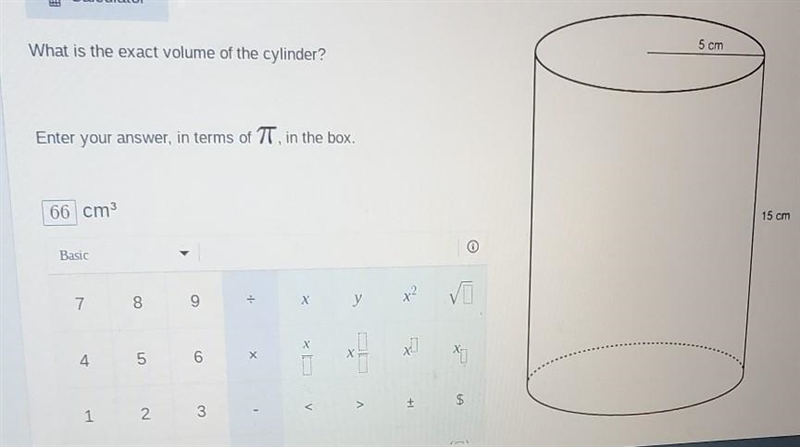 What is the exact volume of the cylinder? Enter your answers in the terms of pie in-example-1