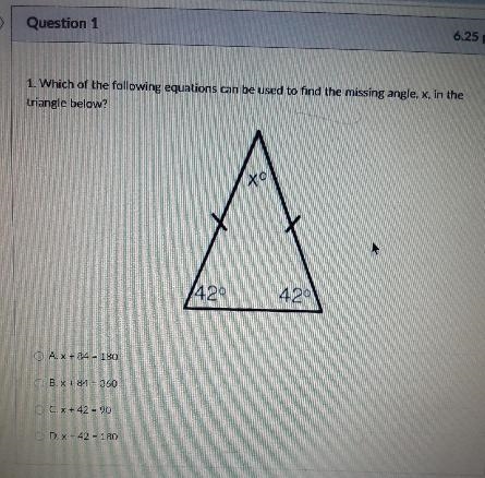 1. Which of the following equations can be used to find the missing angle, x, in the-example-1