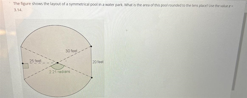 The figure shows the layout of a symmetrical pool in a water park. What is the area-example-1