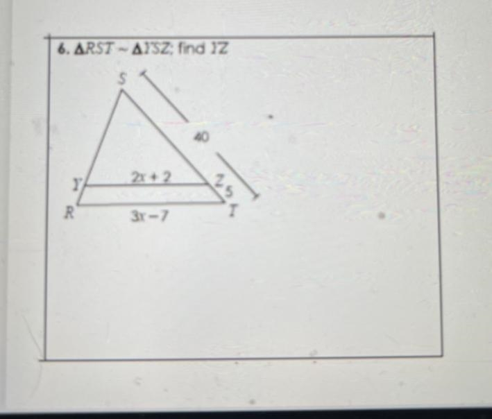 Using proportions to solve for missing sides. RST~YSZ, find YZ.-example-1