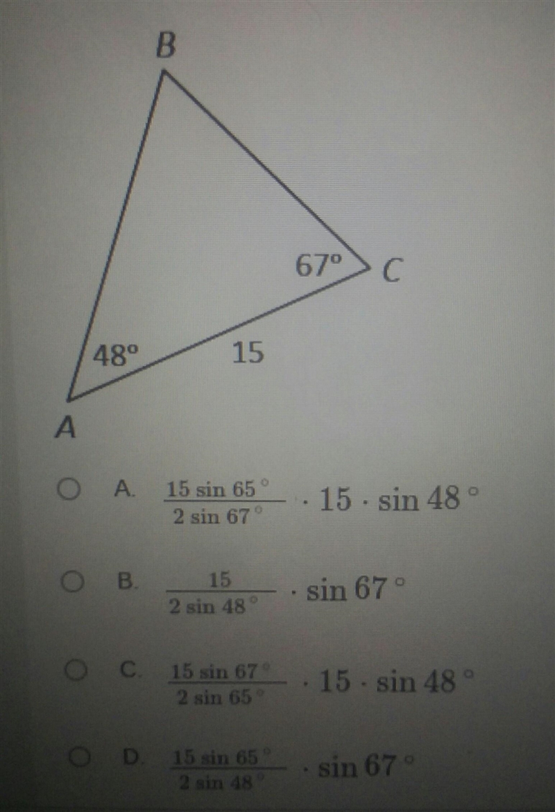 Which is an expression for the area of Triangle ABC?-example-1