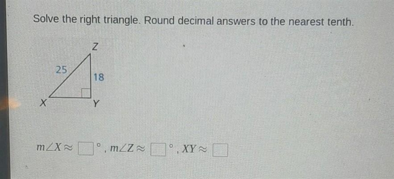 Solve the right trianglw. Round decimal answers to the nearest tenth.-example-1