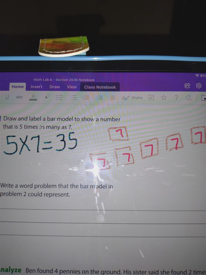 Write a word problem that the bar model in problem 2 could represent.-example-1