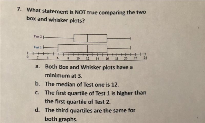 What statement is NOT true comparing the two box and whisker plots?-example-1