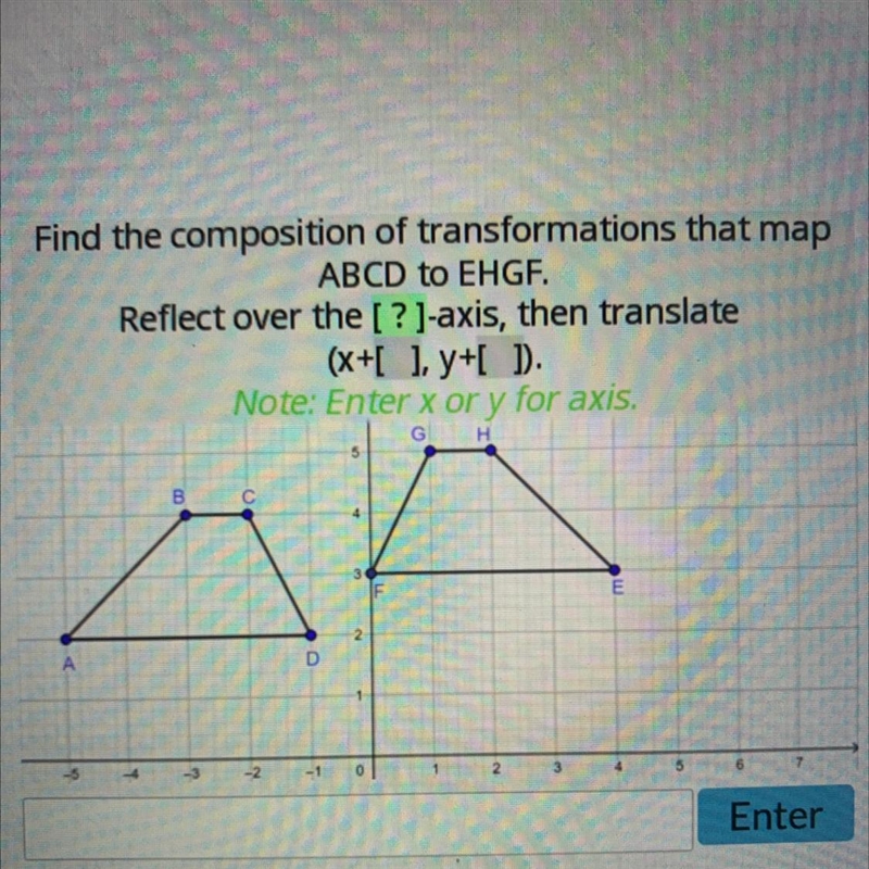 Find the composition of transformations that mapABCD to EHGF.Reflect over the [? ]-axis-example-1