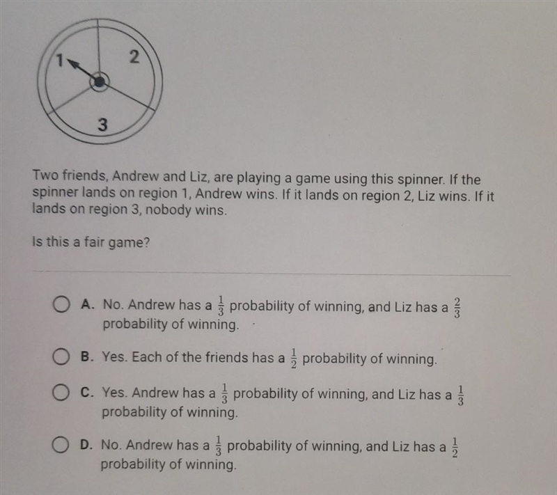 Two friends, Andrew and Liz, are playing a game using this spinner. If the spinner-example-1