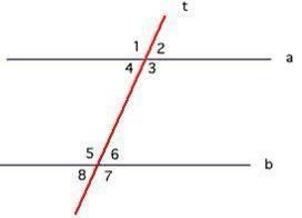 In the diagram below, lines a and b are parallel and cut by transversal, t. If angle-example-1