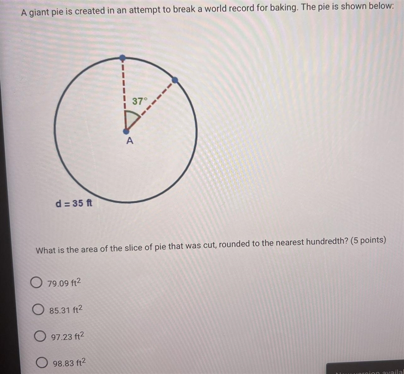 What is the area of the slice of pie that was cut, rounded to the nearest hundredth-example-1