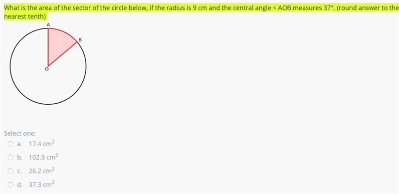 What is the area of the sector of the circle below, if the radius is 9 cm and the-example-1