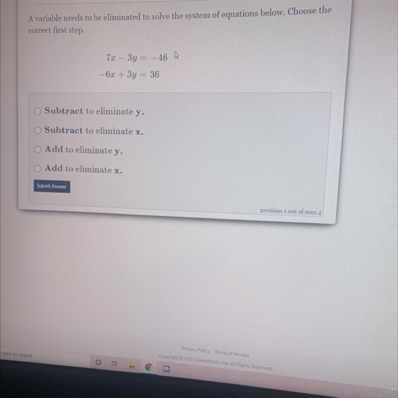 A variable needs to be illuminated to solve the system of equations below . choose-example-1