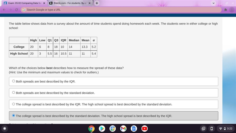 The table below shows data from a survey about the amount of time students spend doing-example-1