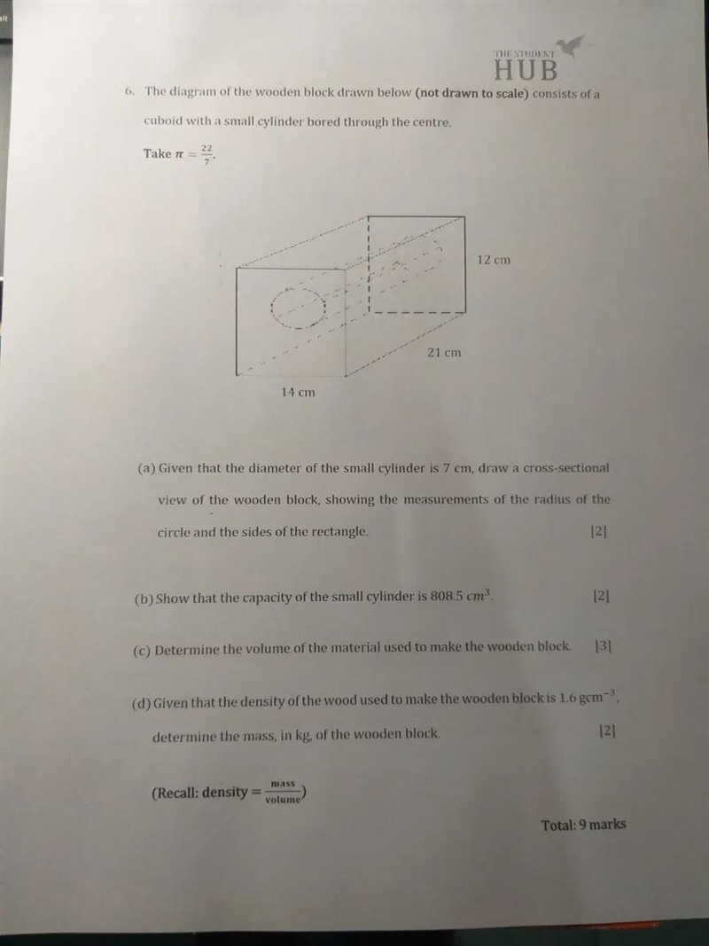 6. The diagram of the wooden block drawn below (not drawn to scale) consists of a-example-1