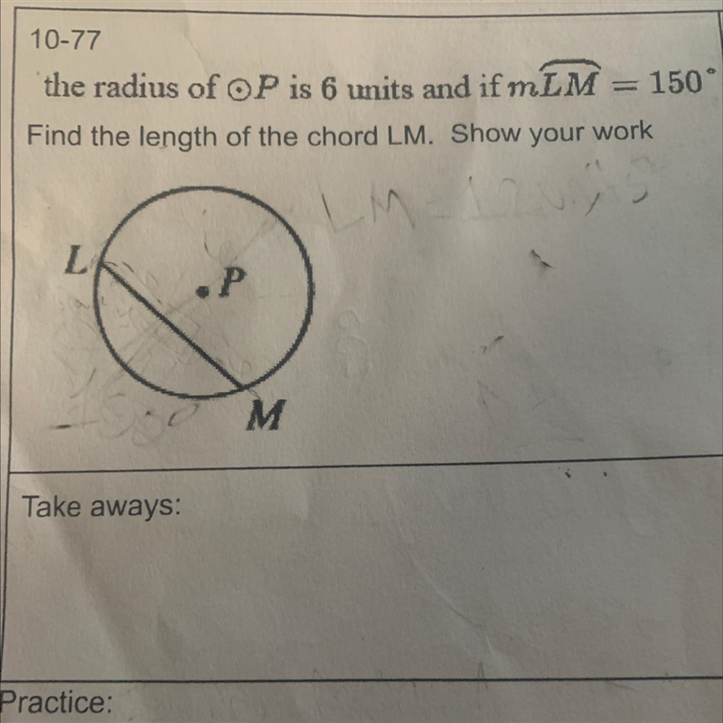 FIND THE LENGTH OF THE CHORD LM-example-1