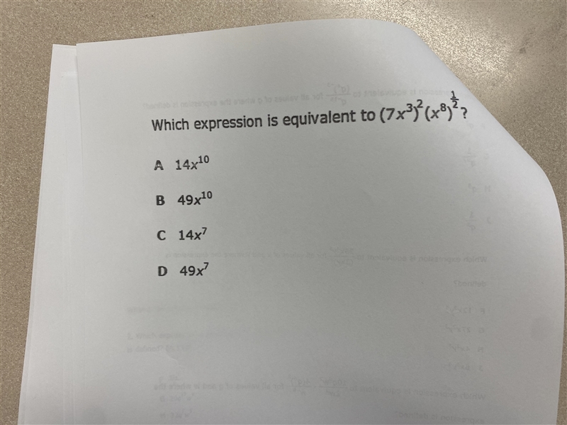 Which expression is equivalent (7x3)2(x8)1/2-example-1