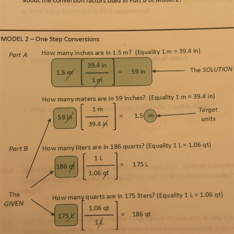 What is the relationship between the conversion factors used in Part A of Model 2? Whatabout-example-1