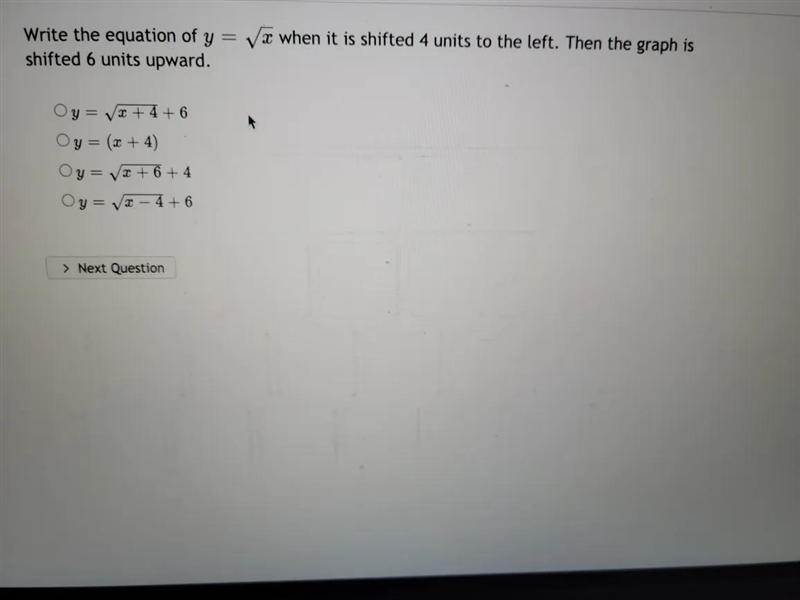 Write the equation of y = Vã when it is shifted 4 units to the left. Then the graph-example-1