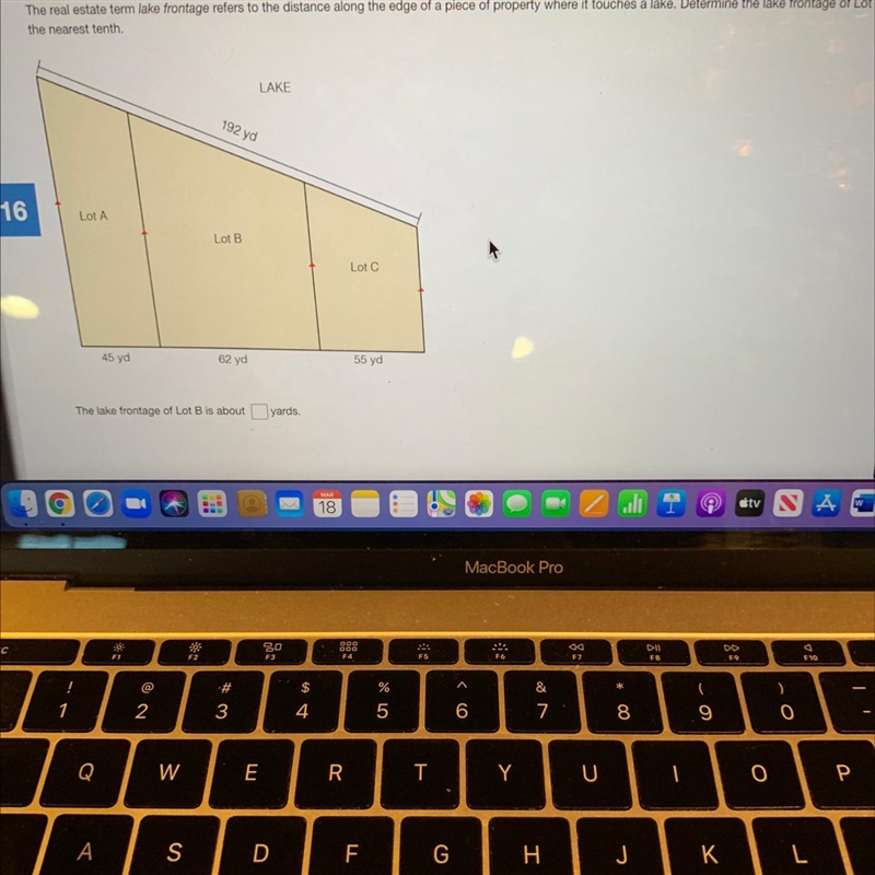 The real estate term lake frontage refers to the distance along the edge of a piece-example-1