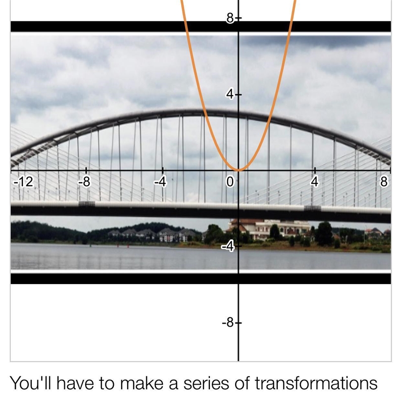 You'll have to make a series of transformations to make this parabola fit the bridge-example-1