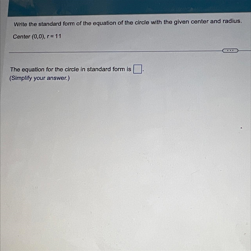 Write the standard form of the equation of the circle with the given center and radius-example-1